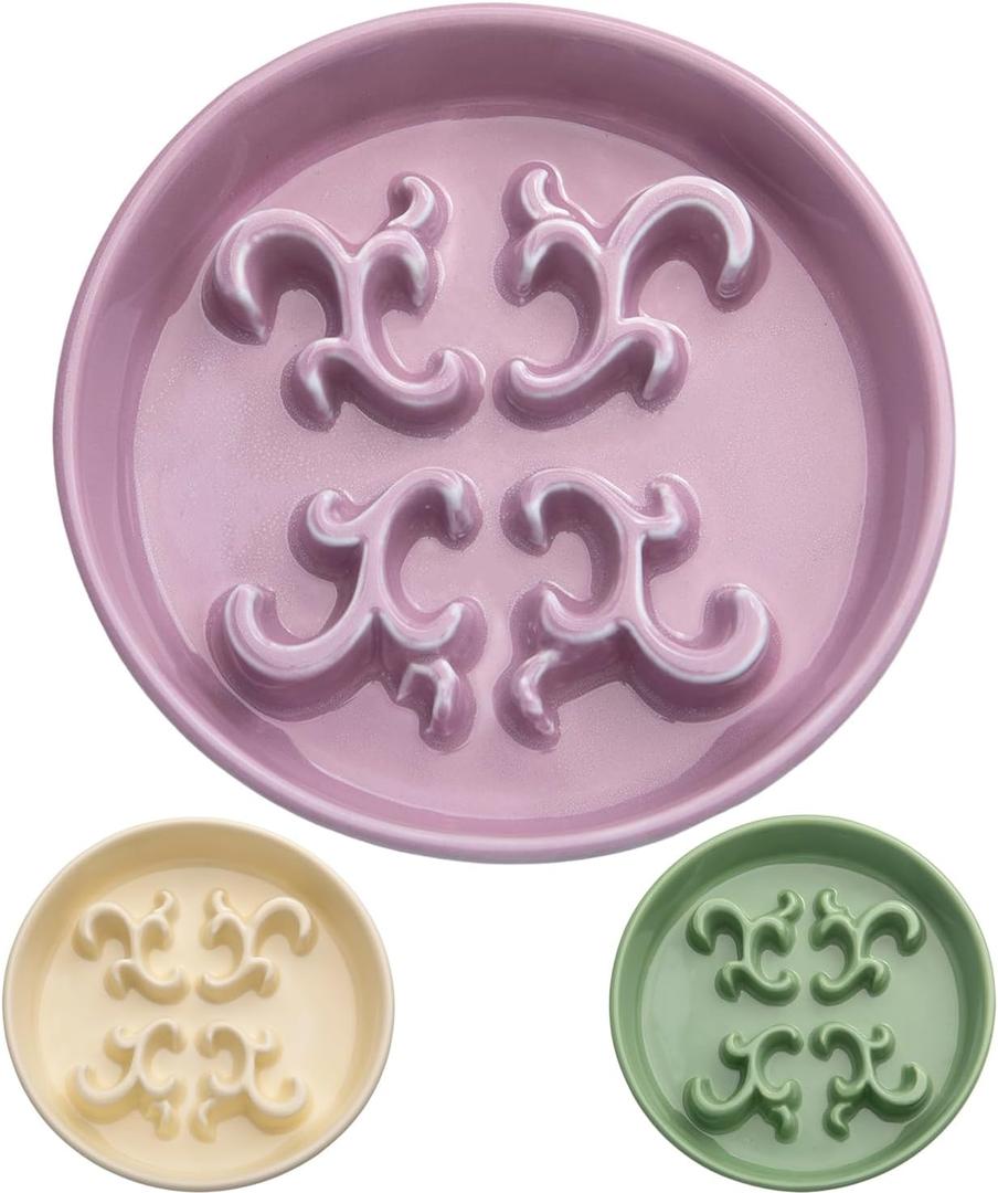 Slow Feeder Dog Bowl, 0.6 Cups Ceramic Dog Food Dish for Fast Eaters Small Breed, Puzzle Bowl for Small Dogs and Cats, Dark Purple