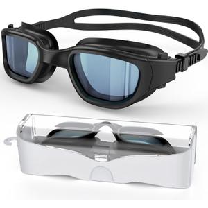 Polarized Swimming Goggles, Unisex Adult Swim Goggles Anti Fog Anti UV Wide View Pool Glasses for Men Women (Black/Polarized Clear Smoke)