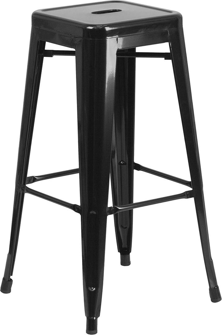 Flash Furniture 30"H Commercial Modern Metal Backless Barstool, Indoor/Outdoor Industrial Square Stacking Bar Stool for Patio Bars/Restaurants, Black (Set of 1)