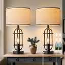 Reaketon Black Table Lamps for Living Room Set of 2, 22.3" Farmhouse Lamps for Nightstand, Industrial Table Lamps for Bedroom with USB Ports, Bulbs Included