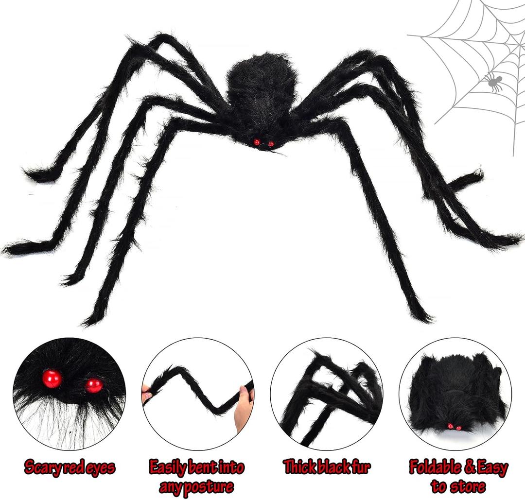 Halloween Outdoor Decorations Hairy Black Spider, Scary Giant Spider Fake Large Spider Hairy Spider Props for Halloween Yard Decorations Party Decor (Black)