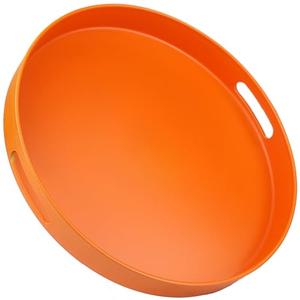 SforGUVA Round Orange Decorative Serving Tray with Handles, 13” Versatile Ottoman Tray for Coffee Table, Entertaining, Outdoor Patio, Living Room