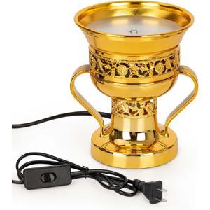 Electric Incense Burner, Arabian Style Electric Incense Holder, Middle Eastern Tabletop Decorative Censer for Yoga Spa Home Office Christian Church Decor, US Plug (Gold)
