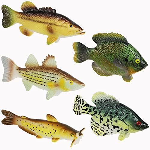 American Angler Collection Toy Fish Set With Collector Case Largemouth Bass Crappie Bluegill Catfish Striped Bass Miniature Figurine Fish by Toy Fish Factory