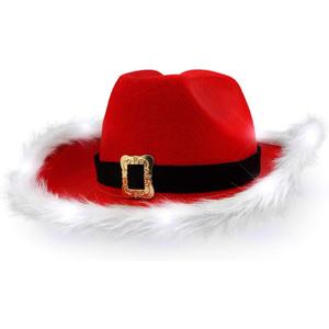 Light Up LED Red and White Santa Claus Christmas Cowboy Hat