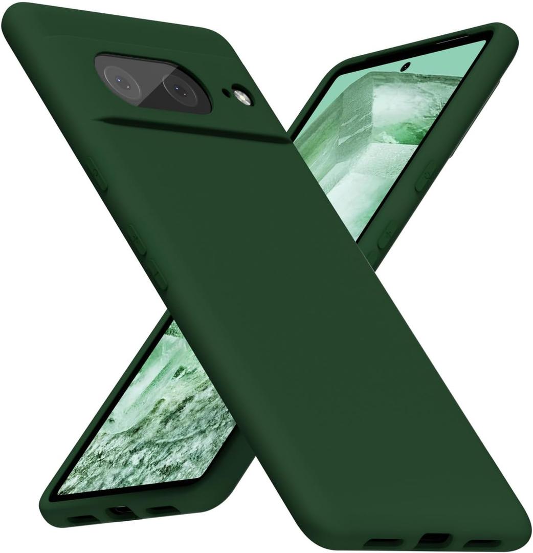 for Google Pixel 8 Phone Case Silicone, Minimalist Ultra Thin Slim Soft Rubber Solid Color Simple Cute Case for Girls, Aesthetic Girly Plain Jelly Gel & Camera Cover, Dark Green