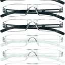 VisionGlobal 8 Pairs Reading Glasses, Blue Light Blocking Glasses, Computer Reading Glasses for Women and Men, Fashion Square Eyewear Frame (4black+4clear,+1.00 Magnification)