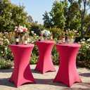 Cocktail Table Cover, 2 Pack Spandex Fitted Cocktail Tablecloths, Stretch Round High Top Table Cloths for Bar Wedding Party Banquet, Magenta, 30"-32" Diameter x 40"-43" Height