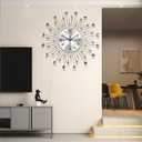 Wall Clocks for Living Room Decor Modern Silent Wall Clock Battery Operated Non-Ticking for Bedroom Kitchen Office Home Decoration 24 Inch Silver Drop Crystal Wall Watch Clock for Indoor