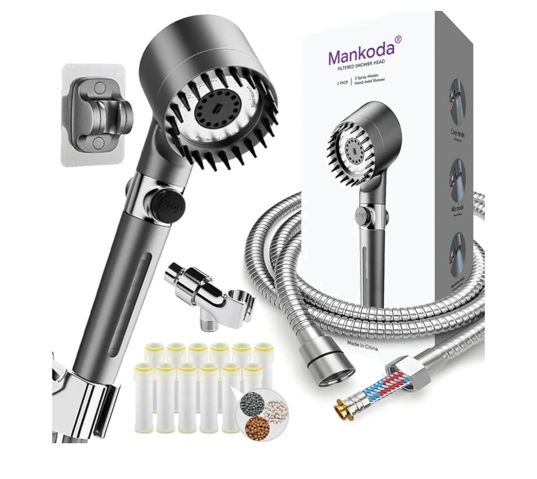 High Pressure Filtered Shower Head - 3 Spray Modes Shower head with Handheld, Detachable Showerhead with 12 Replaceable Water Softener Filters for Hard Water | Shower with 75" Anti-Burst Hose