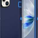 Apple iPhone 13 / iPhone 14 / iPhone 15 / iPhone 16e Case (6.1") Rugged Case Heavy Duty Shockproof Dust/Drop Proof 3 in 1 Full Body Cover (Navy, iPhone 13/iPhone 14/iPhone 15/iPhone 16e)
