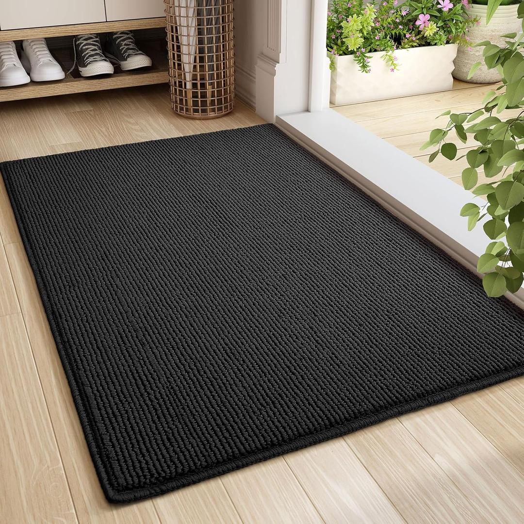Color&Geometry Large Double Door Mat, 27.5"x60" Front Door Mat Indoor Entrance Non Slip, Dirt Trapper Absorbent Entry Mat, Washable Doormat, Black (Rolled-up NO Creases)