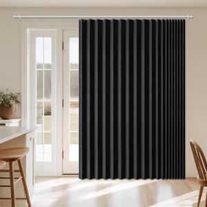 AJAZZ Blackout Accordion Door Curtain 98"x84" Black - Magnetic Folding Room Divider, No-Drill Sliding Patio Closet
