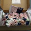 Ling's moment Artificial Flowers Dusty Rose & Navy Blue Bridesmaid Bouquet Set of 6, Wedding Flowers Bouquets for Bridesmaids, 7 Inch Bridal Bouquets for Bridesmaids, Wedding, Ceremony, etc