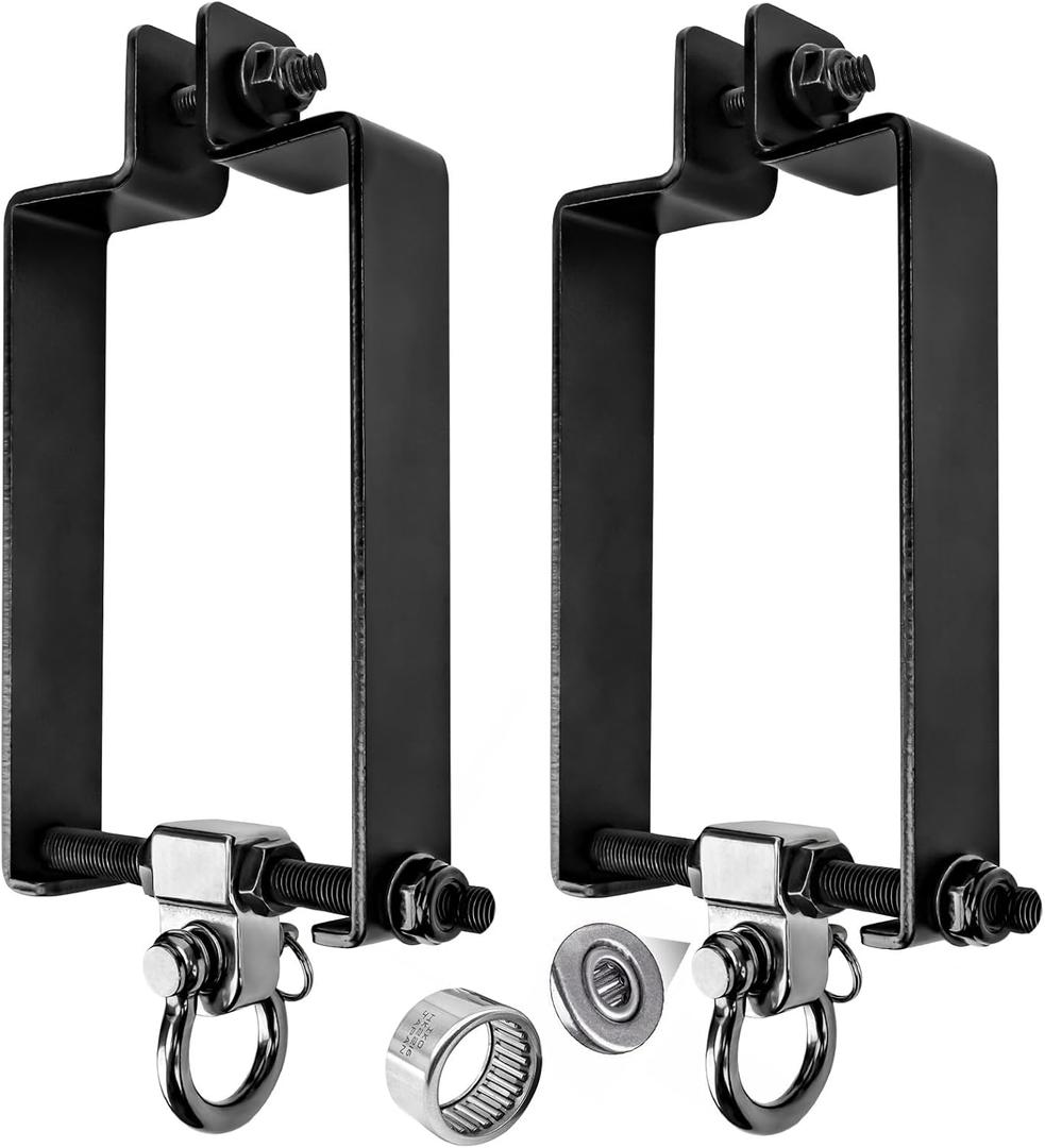 Heavy Duty Swing Hangers with 180 Snap Hooks Metal Swingset Accessories Swing Set Brackets Hardware Swingset Attachments Wooden Sets Playground Porch Outdoor Indoor (Black of 2Pcs)