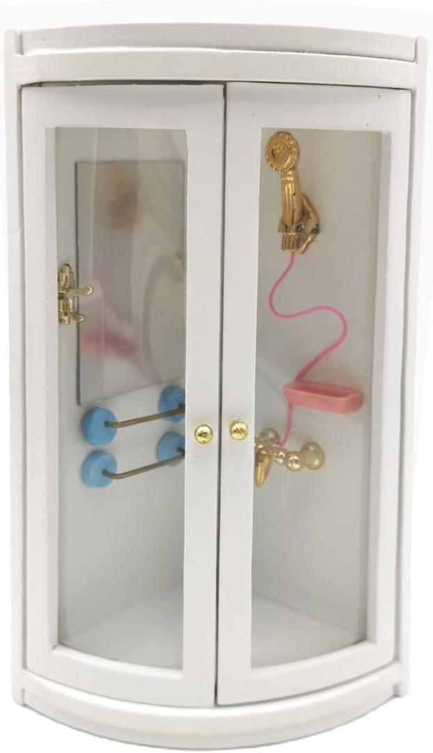 Dollhouse Shower Room,1:12 Dollhouse Miniature Furniture Simulation White Bathroom Shower Room