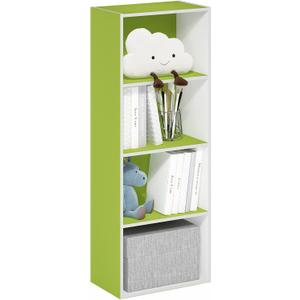 Furinno LUDER 4-Tier Book Shelf, Open Shelves Bookshelf, Green/White, 4-Tier, 9.3 x 15.6 x 41.7