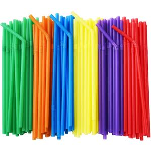 ALINK 500-Pack Solid Colors Flexible Drinking Straws, Plastic Disposable Bendy Straws - 7.75" x 0.23"