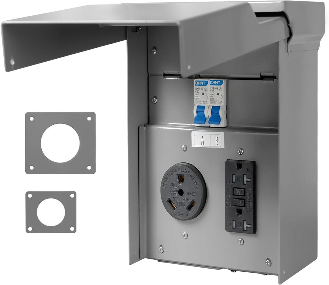 RV Electrical Outlet Panel, 20/30 Amp, 125/250 Volt, Steel, 90876, Hieho90876rvelectricalpanel