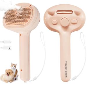Cat Steam Brush for Shedding, Pet Steam Brush for Dog with Release Button,Anti-Static Pet Spray Hair Removal Comb,Cat Spray Comb for Long & Short Haired Pets,Pink