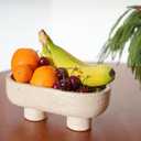 WILD WORKS Travertine Fruit Bowl, 10.2" Oval Beige Stone Serving Bowl for Kitchen Counter & Dining Table, Handcrafted Decorative Centerpiece with Non-Slip Feet for Home Decor