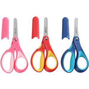 LIVINGO 5" Small School Student Blunt Kids Craft Scissors, Sharp Stainless Steel Blades Safety Comfort Grip for Children Cutting Paper, Assorted Color, 3 Pack
