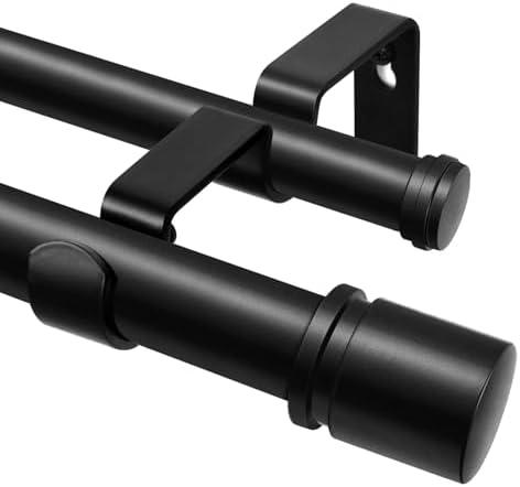 Double Curtain Rod 32 to 86 Inch, HOTOZON 1 Inch Heavy Duty Curtain Rods for Windows, Telescoping Double Drapery Rod with Simple Cap Finials, Black