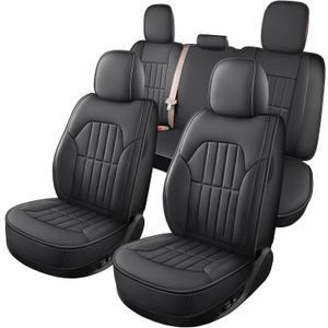 Truckiipa Car Seat Covers Full Set, Dodge Ram Seat Covers Full Coverage Leather Protector Pickup Truck Accessories, Custom Fit for 2002-2018 Ram 1500, 2002-2025 Ram 2500 3500 Crew Mega Cab, Black