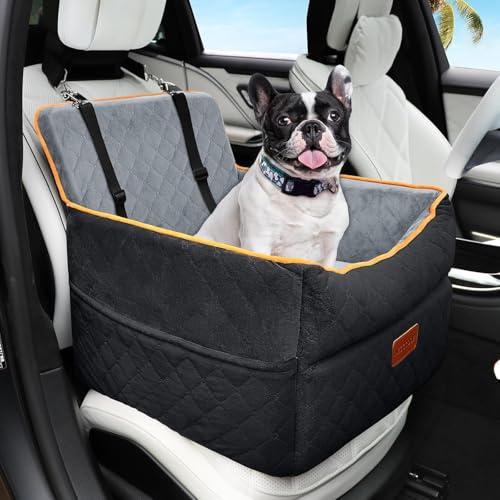 Small Dog Car Seat, Memory Foam Dog Booster Car Seats with Thick Cushion for Medium Dogs Under 35lbs, Detachable Washable Dog Bed, Pet Carseat with Storage Pockets (Black/Z, one Size)