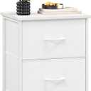Somdot Nightstand, Small 2 Drawer Dresser End Table, Chest of Drawers, Bedside Table Night Stand End Table with Fabric Bins for Bedroom Kids Closet Dorm Guest Room, White Leather, 11.8"D x 16.5"W x 19.7"H