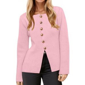 Button Up Cardigan Sweater for Women Long Sleeve Lightweight Knit Business Blazer Tops (Small, Pink)