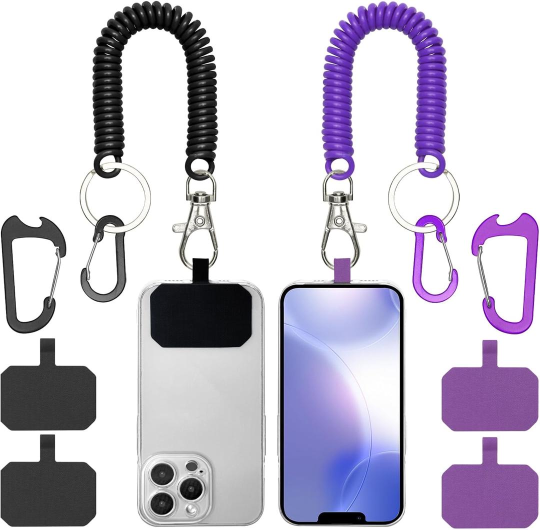 Phone Tether Lanyard Anti Theft Phone Strap with Carabiner Anti-drop Outdoor Skiing Hiking Cycling fishing Climbing fit iPhone and Most Cell Phone (Black+Purple)
