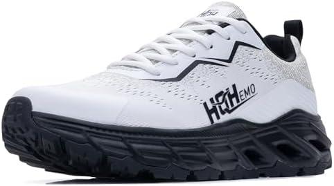 Wide Trail Running Shoes for Mens - FALKON 1.0 Waterproof Hiking Sneakers Wide Width for Outdoor with Jet-Holes Sole, Size: 10, White 