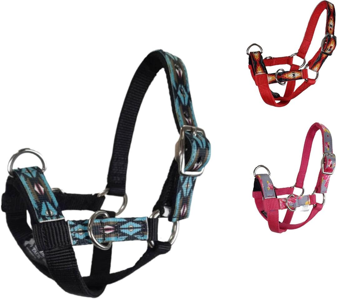 Tahoe Tack Nylon Overlay Sheep and Goat Training Halter with Padded Noseband (Blue Aztec) Tahoe Tack Nylon Overlay Sheep and Goat Training Halter with Padded Noseband (Blue Aztec)