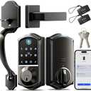 Veise VE017-H Fingerprint Smart Front Door Lock Set, App Control, Keyless Entry Deadbolt with Handle, Smart Deadbolt, Emergency Power Port, Touchscreen Keypad, Auto Lock, Easy Install, Matte Black