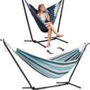 SUNCREAT 2-in-1 Convertible Backyard Fabric Hammock with Stand, Large Hammocks for Outside, Green & Orange