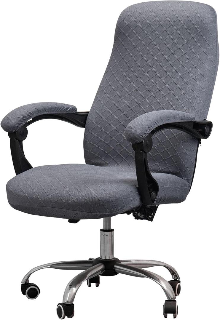 Melaluxe Office Chair Cover with Armrest Covers Universal Stretch Desk Chair Cover, Computer Chair Slipcovers (Size: L) - Dark Gray