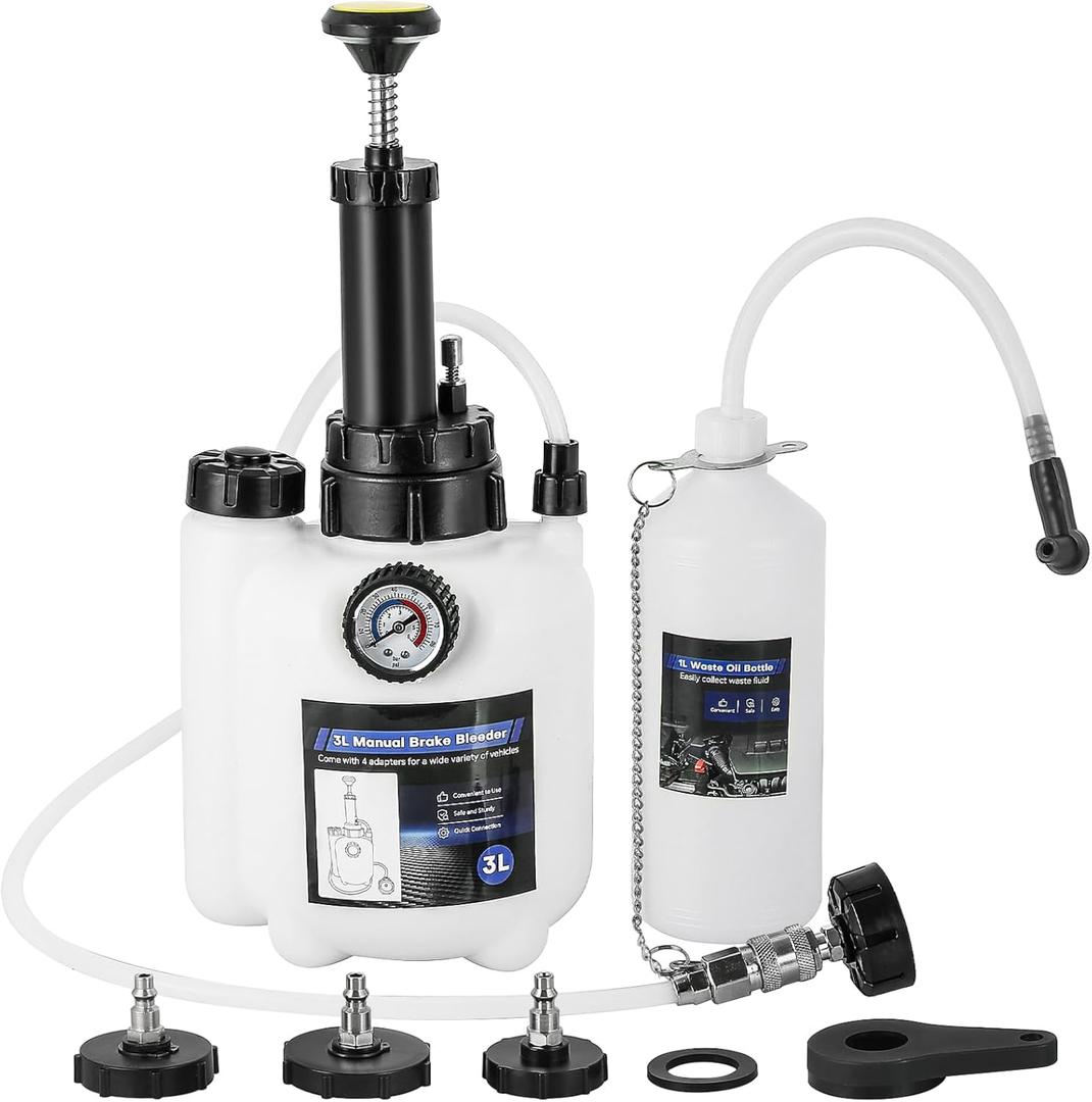 NYXOVA 3L Brake Bleeder Kit, Manual Brake Bleeder Vacuum Pump Kit with 1L Brake Bleeder Bottle and 4 Master Cylinder Adapters, Brake Fluid Bleeder Kit