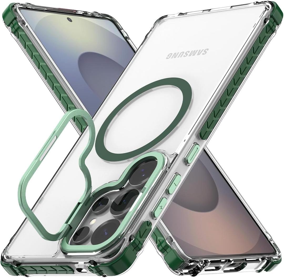 Nvollnoe for Samsung S25 Ultra Case Compatible with MagSafe Military Grade Shockproof Heavy Duty Protective Adjustable Kickstand Ultra Clear Magnetic Phone Case for Samsung S25 Ultra (Green)