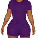 LovelyWholesale Short Sets Women Summer 2 Piece Outfits Casual Workout Sets Dark Purple Small (Purple, S)
