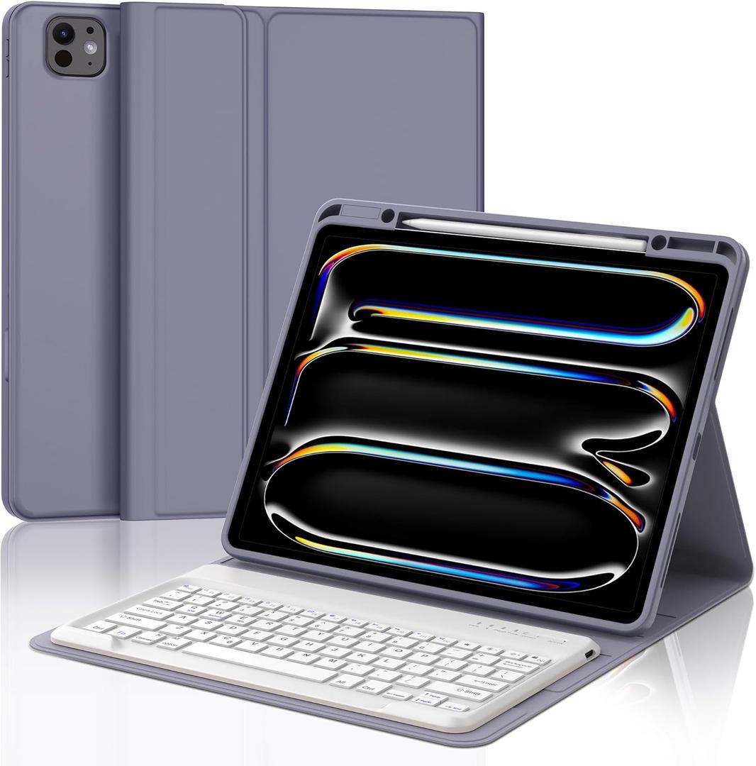 FARYODI Keyboard Case for iPad Pro 13-inch (M4, 2024), Magnetic Detachable Wireless Bluetooth Keyboard, Slim Folio Cover with Pencil Holder for New iPad Pro 13 inch, Auto Sleep/Wake-Lavender