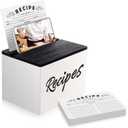 Hoteam Wooden Recipe Box with Cards Rustic Wood Recipe Card Holder with 50 Pcs 5 x 7 Cards Set Farmhouse Organization Box with Dual Slots for Phone Kitchen Decoration(White)