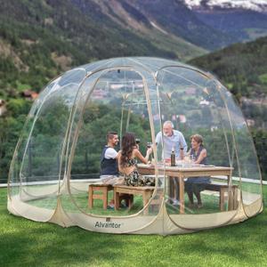 Alvantor Pop Up Bubble Tent - 15 x 15 Instant Igloo Tent - 12-15 Person Screen House for Patios - Large Oversize Weather Proof Pod - Cold Protection Camping - Beige