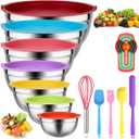 Mixing Bowls with Lids for Kitchen - 26 PCS Stainless Steel Nesting Colorful Mixing Bowls Set for Baking, Mixing, Serving & Prepping, Size 5, 3.7, 2.8, 2.3, 1.7, 1.1, 0.7QT,11 Cooking Utensils (Multicolor)