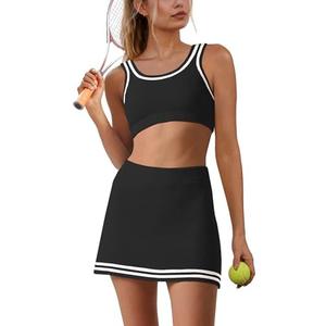 Panadila Womens 2 Piece Skirt Set Workout Outfits Tennis Skorts with Built-in Shorts and Sports Bra Gym Yoga, Size L