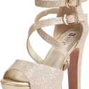 IDIFU Women's IN5 Charcy Crisscross Strappy Platform High Chunky Heels Peep Toe Pump Party Heeled Sandals (Gold, 10 M US)