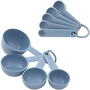 KitchenAid Universal Easy To Read Measuring Cup and Spoon Set with Soft Grip Handle for Maximum Control, Hang Hole and Nesting For Easy Storage, Dishwasher Safe, 9 Piece, Blue Velvet