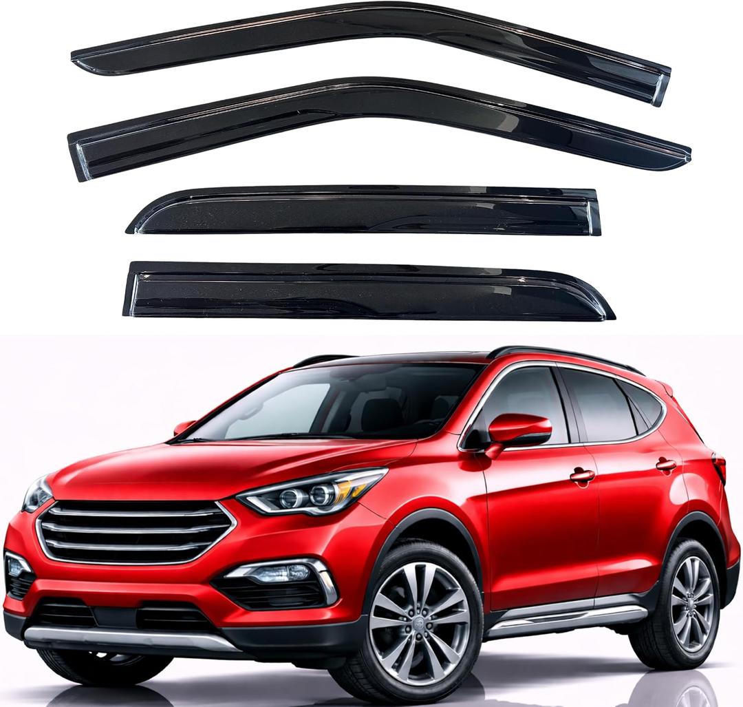 KPY Rain Guards Fit for 2013-2018 Hyundai Santa Fe, Out-Channel Window Visors Vent Wind Deflectors 4PC, Car Accessories for 13-18 Santa Fe (Excludes XL Model)