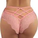 Milumia Women Sexy Floral Lace Underwear Criss Cross Seamless Bikini Panty Brief (Small, Salmon Rose Pink)