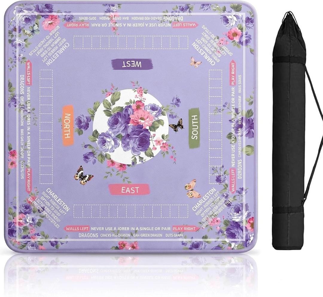 American Mahjong Mat with Printed Rules, 31.5" x 31.5", Anti-Slip & Noise-Reducing Table Cover for Mahjong, Poker, Board Games, Dominoes, and Card Games